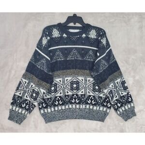 Vintage Michael Gerald Sweater Mens L Black Geometric Aztec Knit Pullover 90s